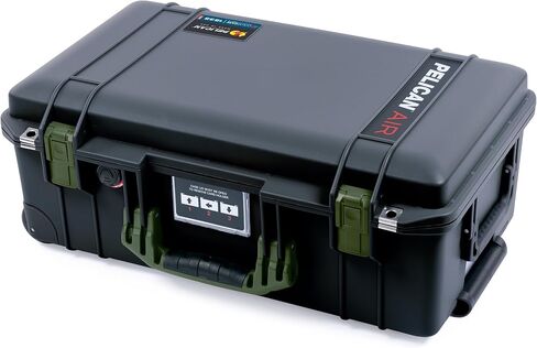 Pelican Air 1535 Carry-on Case by ColorCase - Black - Medium Size Waterproof Case with TrekPak Divider System & Mesh Lid Organizer - Lime Green Handles & Latches in Kuwait