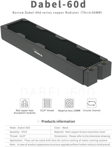 Barrow Red Copper Radiator 60mm Thick Heat Sink 120mm 240mm 360mm 480mm Dabel-60D High Performance, Black (480mm) in Saudi Arabia
