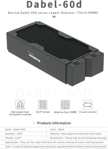 Barrow Red Copper Radiator 60mm Thick Heat Sink 120mm 240mm 360mm 480mm Dabel-60D High Performance, Black (480mm) in Saudi Arabia