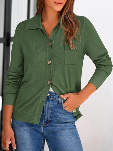 PRETTYGARDEN Women's 2024 Spring Long Sleeve Knitted Button Down Shirts Light Collar Cardigan for Women Dressy Casual Tops in Saudi Arabia
