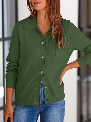 PRETTYGARDEN Women's 2024 Spring Long Sleeve Knitted Button Down Shirts Light Collar Cardigan for Women Dressy Casual Tops in Saudi Arabia