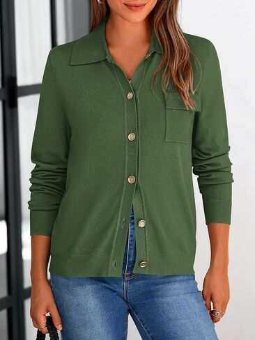 PRETTYGARDEN Women's 2024 Spring Long Sleeve Knitted Button Down Shirts Light Collar Cardigan for Women Dressy Casual Tops in Saudi Arabia