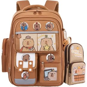 Cute Pink Capybara Backpack with Chic Case and More Pins Ita Bag Kawaii Cartoon Large Capacity Mochila De Capybara (Pink)