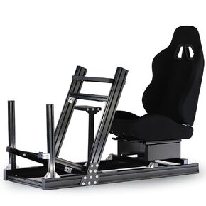 Hottoby F1 Racing Simulaor Cockpit Aluminum Profile Truck Simulator with BlackSeat Fit for Logitech/Thrustmaster/Fanatec/Moza G920,G923 Professional&Expandability,No Handbrake,Pedals,Steering Wheel
