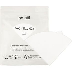 Palatti V60 Conical Coffee Paper Filters (100 count) for V60 style Pour Over Makers and Drippers, with Reclosable Zip Bag as a Convenient Filter Holder