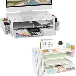 gianotter 4T Paper Organizer + Monitor Stand with Storage (White)