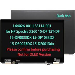 L64026-001 L38114-001 LCD Touch Screen Replacement for HP Spectre X360 15-DF 15T-DF 15-DF0033DX 15-DF1033DX 15-DF0023DX 15-df0013dx Complete Full Top Display Hinge Up Assembly (Not for OLED) Dark Ash