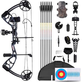 Lightweight Compound Bow Kit for Pull Beginner and Intermediate Archer,19-70LBS Draw Weight,19"-30" Draw Length,Up to 320 FPS,Fully Adjustable Archery Hunting Equipment