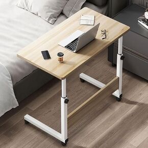 C Table Adjustable Height, Slide Under Couch Tables for Laptop,Couch Side Tables That Slide Under with Wheels for Bedroom,Living Room,Yellow,80 * 40cm
