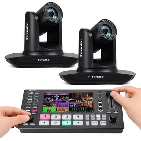 FoMaKo AI Auto Tracking HDMI PTZ Camera, 20x Optical Zoom(2pcs),M3 Video Mixer Switcher, for Church Services Worship Education,PTZ Bundle(FMK12UH Pro(20x)-B X2+M3)