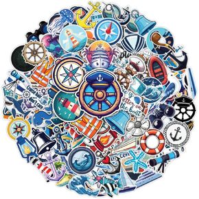 64pcs Nautical Stickers - Lighthouse, Anchor, Sailboat Sticker Waterproof Decals for Water Bottles Laptop Luggage Computer Scrapbooking