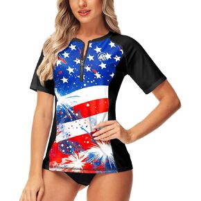 AOBUTE Women Zip Rash Guard UPF 50+ Gradient Short Sleeve Swim Top Surf Shirts in Kuwait