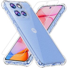 حالة Motorola Moto G Stylus 5G 2025 مع واقي شاشة زجاجي مقسى ، تغطية الهاتف المرنة الناعم TPU Slim Fit Frackproof for Women Men Girls Boys (Clear) in Kuwait
