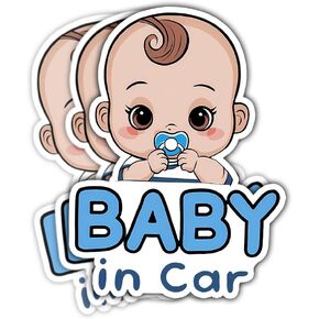 3 Pcs Blue Baby in Car Sticker Child in Car Sticker Baby in Car Safety Decal Kids on Board Stickers for Laptop Car Water Bottle Phone Case Hat Helmet Gifts 5"x5"