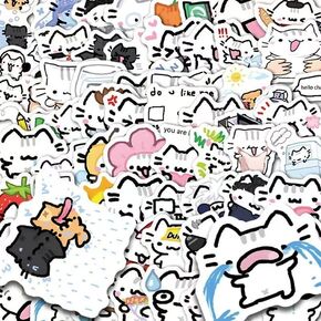 Cartoon Kitten Stickers Cute Decorative Laptop Handbook Cell Phone Case Guitar Helmet Tablet Computer Decorative Stickers 200 Sheets
