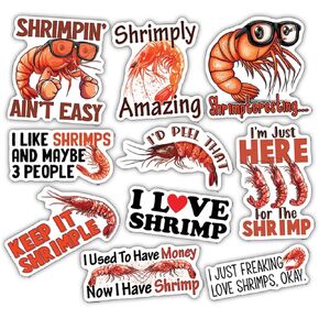 (10pcs) Shrimp Stickers Shrimp Lover Decals Cute Shrimp Animal Lover Funny Gifts Multiple Different Design Waterproof UV- Resistant for Water Bottles Laptop Window Car