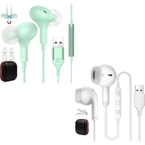 USB Earbuds Headphones for PC Computer,Cute USB Headset Noise Isolating Earphones with Microphone for for Dell for HP for Surface Switch Office Zoom Working