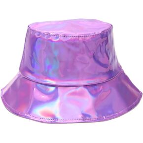 Chiclinco Unisex Holographic Bucket Hats, Metallic Bucket Hats for Women, 80 90s Party Hat Summer Cap