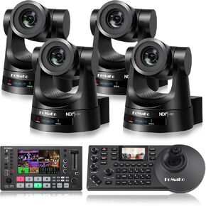FoMaKo NDI Camera 30X Optical Zoom NDI PTZ Camera HDMI(4pcs) +M3 Video Mixer Switcher+ KC608 Pro PTZ Controller,for Church,Rugby Competition Live Streaming and Production (BN302 + M3 + KN30A x2)