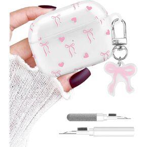 متوافق مع Airpods Pro Case ، تصميم جمالي كبير للقوس الكبير مع Carabiner ، ناعم TPU الجلد المضاد للخلع الغطاء الصدمات للنساء للنساء in Kuwait