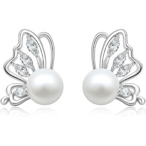 Velvique Pearl Stud Earrings,Gold-plated Butterfly Accessories,Handpicked Freshwater Cultured Pearl,Exquisite Gifts for Women. in Saudi Arabia