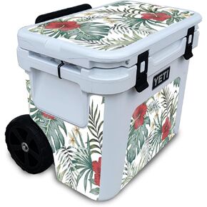 Glossy Glitter Cooler Skin Compatible with Yeti Roadie 32 Wheeled Cooler - Tropical Hibiscus - Premium 3M Vinyl Protective Wrap Decal Cover - Easy to Apply | Crafted in The USA by MightySkins