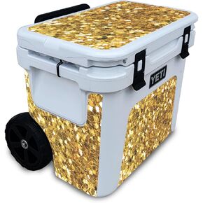 Cooler Skin Compatible with Yeti Roadie 32 Wheeled Cooler - Gold Chips - Premium 3M Vinyl Protective Wrap Decal Cover - Easy to Apply | Crafted in The USA by MightySkins