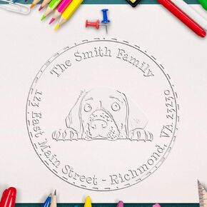 Premium Personalized German Shorthaired Pointer Embosser - Custom-Made Address Stamp, 1-5/8 Round, Comfortable Rubberized Grip, Available in 4 Handle Colors - Ideal for Dog Lovers