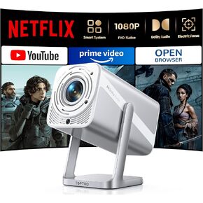 [صوتية قابلة للتعديل مع Netflix/Dolby/360 درجة قابلة للتعديل] جهاز عرض ذكي-4K مع WiFi 6 و Bluetooth ، جهاز عرض محمول محمول 1080p Mini ، Focus Electric و Auto Keystone ، Toptro Outdoor Movie.