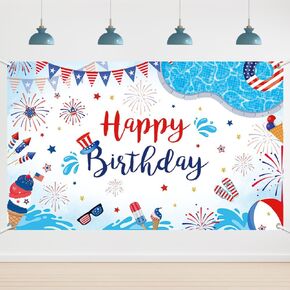 6x3.6ft Happy Birthday Pool Party Backdrop 4th of July Birthday Party Background American Independence Day Summer Pool Party Photo Props