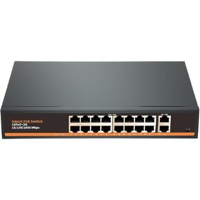 Anpviz 16 Port Gigabit PoE Switch with 2 Gigabit Uplink Ethernet Port, 250W Power Supply in Total, Support IEEE802.3af/at, Rackmount Unmanaged Plug and Play