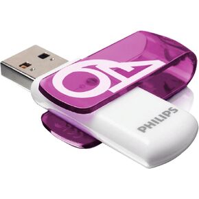 Philips Vivid Edition High Speed 2.0 USB Flash Drive 64GB with Swivel Cap for PC, Laptop, Computer Data Storage, Read Speed up to 25MB/s