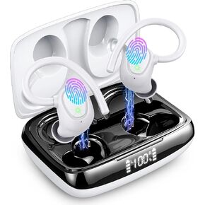 Wireless Earbud NEW Bluetooth 5.3 Headphones Sport Earphones 48H Playtime Ear Buds with ENC Mic LED Display, Stereo Noise Cancelling Earbud Over-Ear Buds Earhook IP7 Waterproof Headset for Running Gym