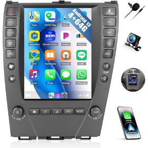 [8 Core 4G+64G] Android 13 Car Stereo for Lexus ES350 ES240 ES330 2006-2012 with Wireless Carplay Android Auto,9.7'' Touchscreen Car Radio with WiFi&4G/GPS,Bluetooth,AM/FM RDS,SWC+AHD Backup Camera