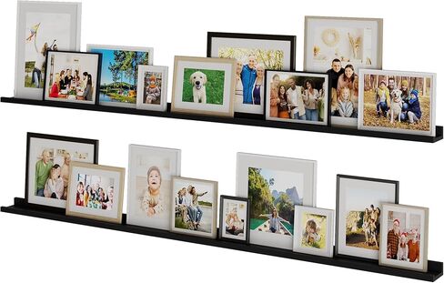 Wallniture Denver 72 "أرفف عائمة لإطارات الصور ديكور جدار الكولاج، رف حافة صورة غرفة المعيشة، رف عرض الكتب، أرفف الحائط لغرفة النوم والمكتب، مجموعة من 2، لمسة نهائية من الجوز in Kuwait