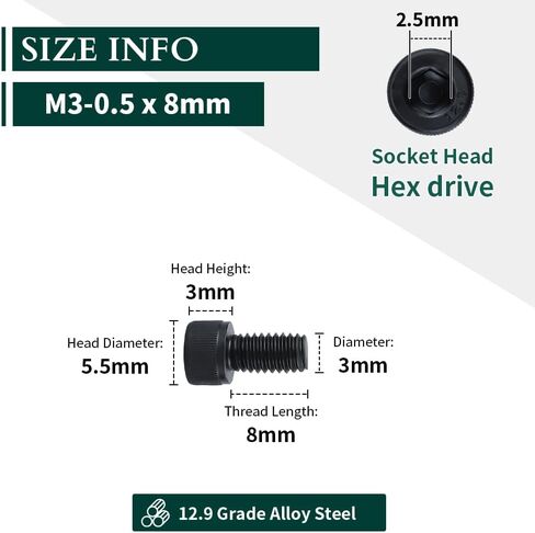 M6-1.0 × 30 مم (25 قطعة) براغي غطاء رأس المقبس، 12.9 درجة من سبائك الصلب، لمسة نهائية من أكسيد الأسود، خيط كامل، خيط خشن UNC، محرك ألين سداسي in Kuwait