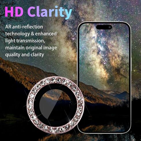 Camera Lens Protector for iPhone 15 Pro/15 Pro Max, Individual Tempered Glass Camera Ring Lens Protector with Installation Tray Fit for iPhone 15 Pro/15 Pro Max Diamond Pink in Kuwait
