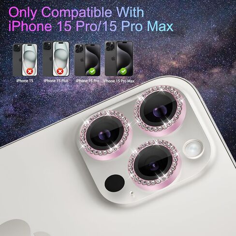 Camera Lens Protector for iPhone 15 Pro/15 Pro Max, Individual Tempered Glass Camera Ring Lens Protector with Installation Tray Fit for iPhone 15 Pro/15 Pro Max Diamond Pink in Kuwait