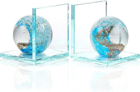 مساند كتب مزخرفة بشريط أسود كريستالي، مجموعة مكونة من قطعتين من الزجاج المقاوم للانزلاق لدعم الكتب الثقيلة ورف الكتب والديكور المنزلي in Kuwait