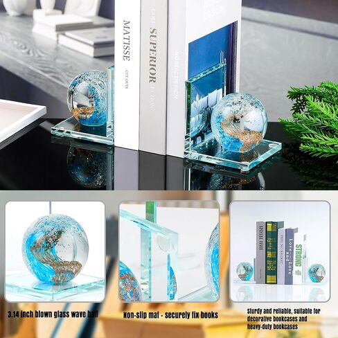 مساند كتب مزخرفة بشريط أسود كريستالي، مجموعة مكونة من قطعتين من الزجاج المقاوم للانزلاق لدعم الكتب الثقيلة ورف الكتب والديكور المنزلي in Kuwait