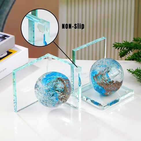 مساند كتب مزخرفة بشريط أسود كريستالي، مجموعة مكونة من قطعتين من الزجاج المقاوم للانزلاق لدعم الكتب الثقيلة ورف الكتب والديكور المنزلي in Kuwait