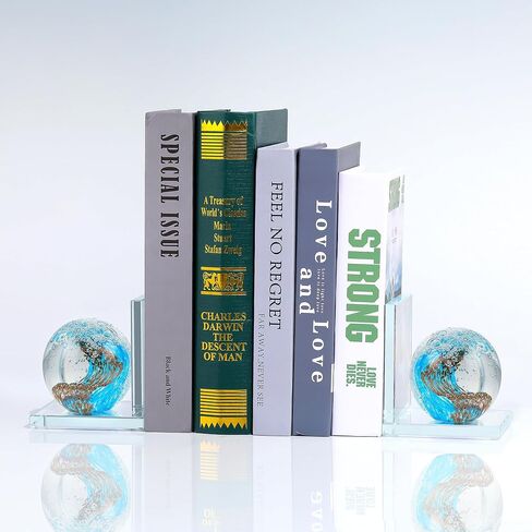 مساند كتب مزخرفة بشريط أسود كريستالي، مجموعة مكونة من قطعتين من الزجاج المقاوم للانزلاق لدعم الكتب الثقيلة ورف الكتب والديكور المنزلي in Kuwait