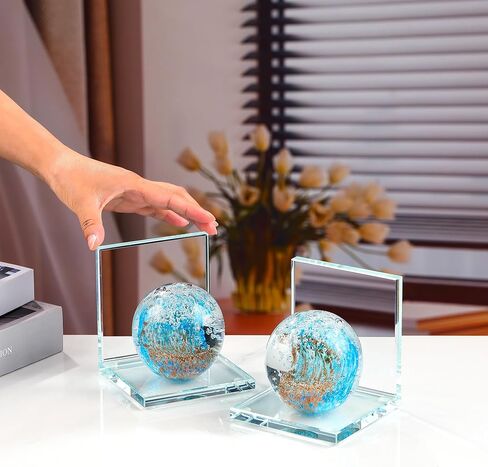 مساند كتب مزخرفة بشريط أسود كريستالي، مجموعة مكونة من قطعتين من الزجاج المقاوم للانزلاق لدعم الكتب الثقيلة ورف الكتب والديكور المنزلي in Kuwait