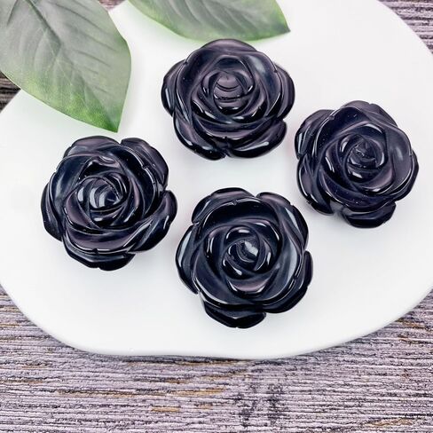 RECKSI 4 قطع من تماثيل الزهور الكريستالية الطبيعية المنحوتة يدويًا مجموعة ديكور مجموعة حجر الزهور المحفورة DIY، صناعة المجوهرات، الكوارتز الوردي in Kuwait