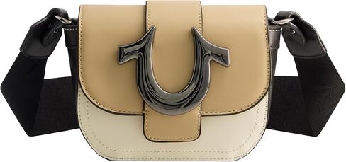 True Religion Women's Crossbody Bag, Mini Flap Adjustable Shoulder Handbag Purse with Horseshoe Logo, Blue in Saudi Arabia