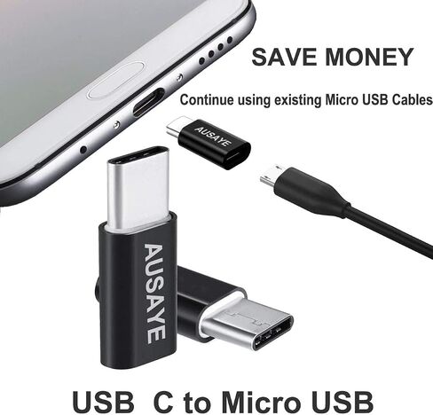 AUSAYE USB Type C Adapter, 4 Pack, USB C to Micro USB Adapter Connector USB C Adapter Fast Charging for Samsung Galaxy S9 S8 S8+ S10 Note 8 9 10,MacBook, for LG V30 G5 G6 in Saudi Arabia