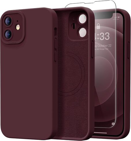 Designed for iPhone 12 Case with Screen Protector - Upgraded Camera Protection - Wireless Charging Compatible - Silicone Protective Phone Case 6.1" for Men Women Girls,Porcelain Blue in Saudi Arabia