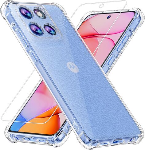 حالة Motorola Moto G Stylus 5G 2025 مع واقي شاشة زجاجي مقسى ، تغطية الهاتف المرنة الناعم TPU Slim Fit Frackproof for Women Men Girls Boys (Clear) in Kuwait