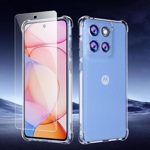 حالة Motorola Moto G Stylus 5G 2025 مع واقي شاشة زجاجي مقسى ، تغطية الهاتف المرنة الناعم TPU Slim Fit Frackproof for Women Men Girls Boys (Clear) in Kuwait