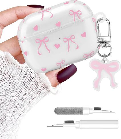 Compatible with Airpods Pro Case, Cute Big Bow Heart Aesthetic Design with Carabiner, Soft TPU Skin Anti-Scratch Shockproof Protective Cover for Women Girls in Kuwait